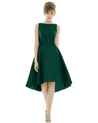 Alfred Sung Bateau Neck Satin High Low Cocktail Dress - Green