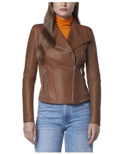 Andrew Marc Felix Asymmetrical Moto Jacket With Wing Collar - Brown