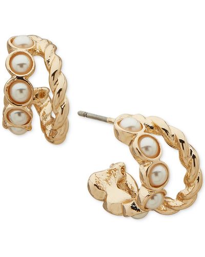 Anne Klein Gold-tone Small Imitation Double-row C-hoop Earrings - Metallic