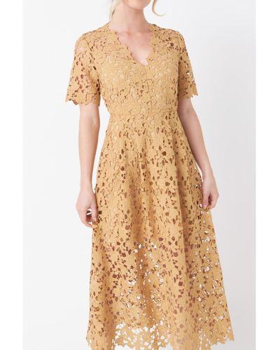 Endless Rose All Over Lace Short Sleeves Midi Dress - Natural