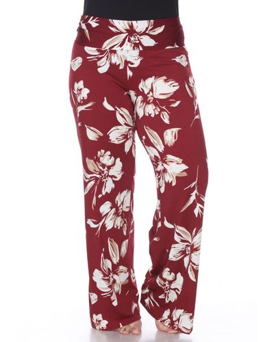 White Mark Plus Size Floral Wide Leg Palazzo Pants - Red