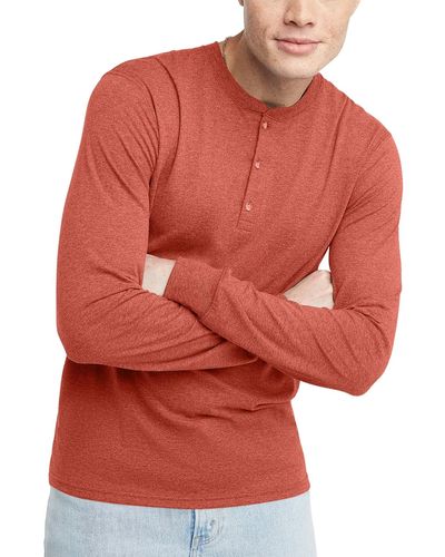 Hanes Originals Tri-blend Long Sleeve Henley T-shirt - Red