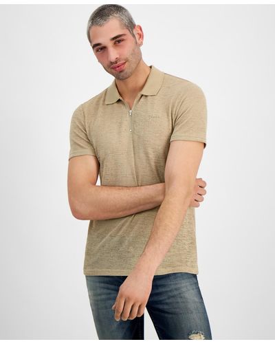 Guess Gauze Jersey Zip-front Polo Shirt - Natural