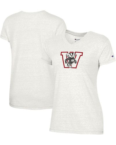 Champion Wisconsin Badgers Vault Logo V-neck T-shirt - White