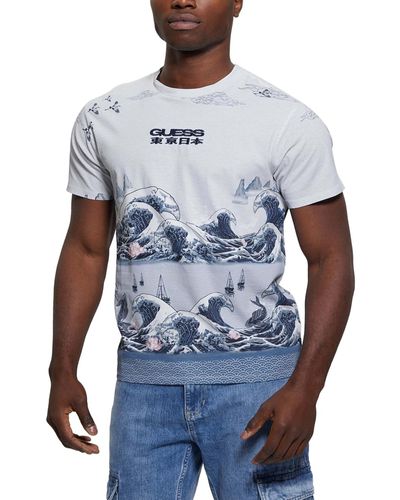 Guess Pacific Waves Graphic Crewneck T-shirt - Blue