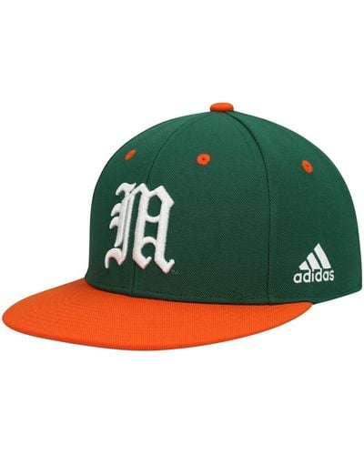adidas Green And Orange Miami Hurricanes On-field Baseball Fitted Hat
