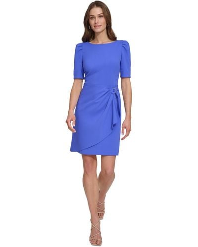DKNY Puff-sleeve Scuba Crepe Sheath Dress - Blue