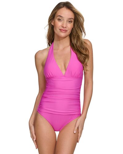 DKNY Tie-back Halter-style One-piece Swimsuit - Pink