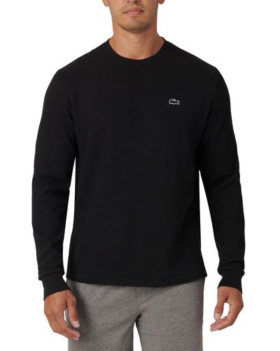 Lacoste Waffle-knit Thermal Sleep Shirt - Black
