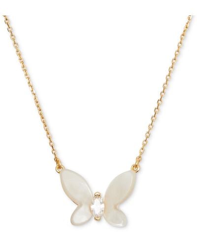 Kate Spade Gold-tone Cubic Zirconia & Mother-of-pearl Butterfly Statement Pendant Necklace - Metallic