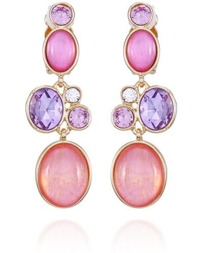 Tahari Tone Lilac Violet Glass Stone Dangle Drop Clip-on Earrings - Pink