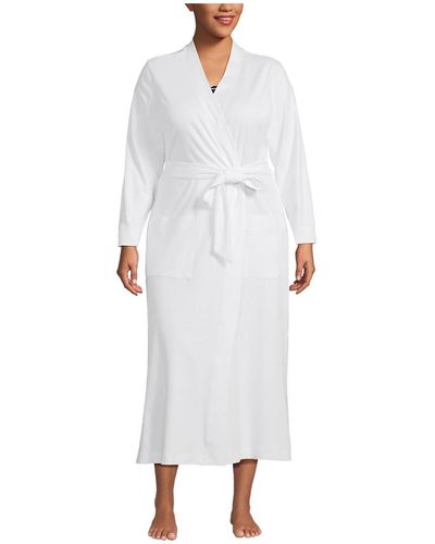 Lands' End Plus Size Cotton Long Sleeve Midcalf Robe - White