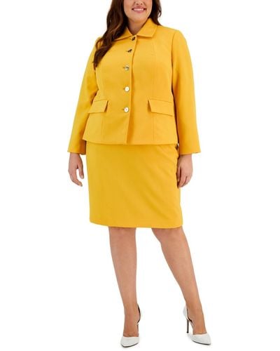 Le Suit Plus Size Crepe Wing-collar Jacket & Slim Skirt Suit - Yellow