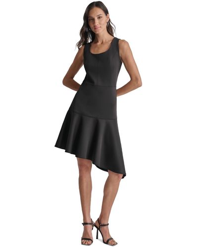 DKNY Scoop-neck Asymmetrical A-line Dress - Black