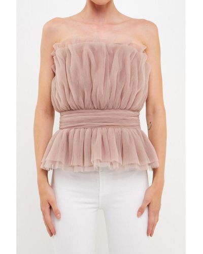 Endless Rose Strapless Tulle Banded Top - Pink