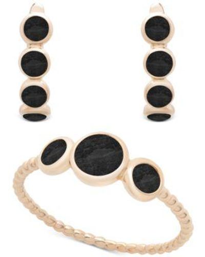 Macy's Onyx Or Dyed Green Bezel Ring Earring Collection In 14k Gold Plated Sterling Silver