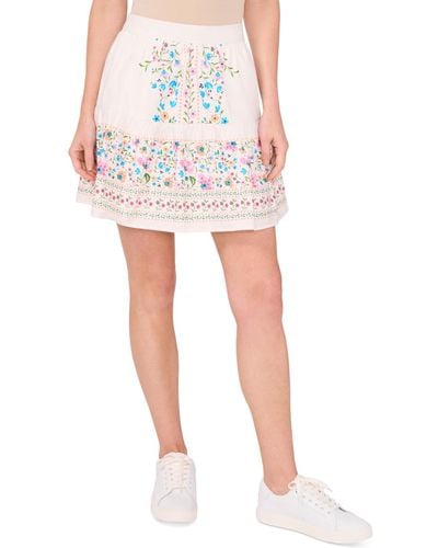Cece A-line Placed Print Ruffle Skirt - White