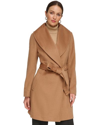DKNY Shawl-collar Wool Blend Wrap Coat - Brown