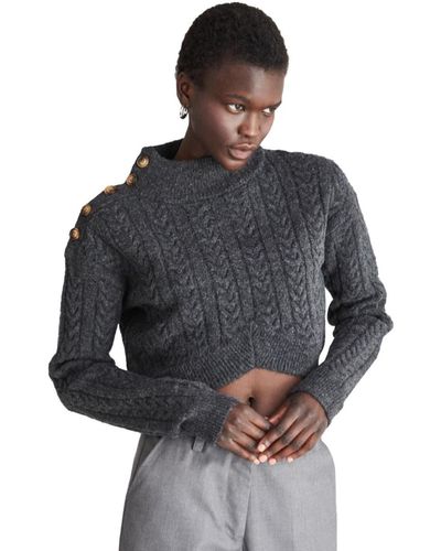 Crescent Oliva Mock Neck Crop Sweater - Gray