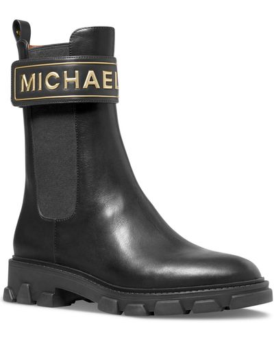 Michael Kors Ridley Signature Leather Pull-on Flat Chelsea Booties - Black