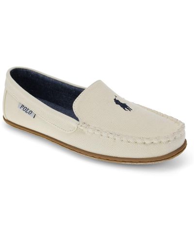 Polo Ralph Lauren Collins Washed Twill Fabric Moccasin Slippers - White