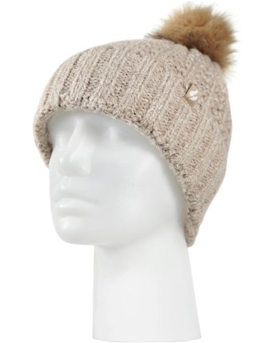 Heat Holders Marseille Ribbed Roll-up Pom-pom Hat - White
