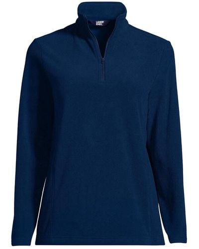 Lands' End Petite Fleece Quarter Zip Pullover Jacket - Blue