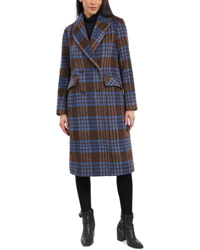 BCBGeneration Double-breasted Notch-collar Plaid Coat - Blue