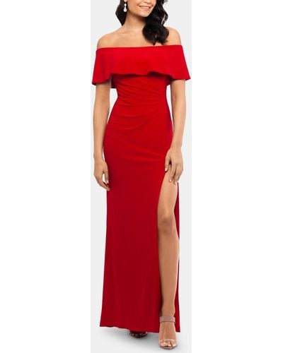 Xscape X By Petite Ruffled Off-the-shoulder Gown - Red