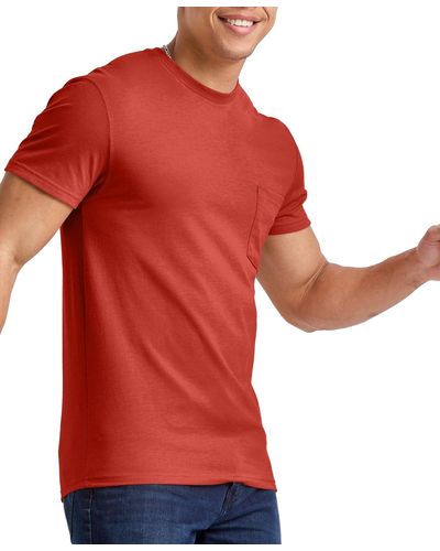Hanes Originals Cotton Short Sleeve Pocket T-shirt - Red
