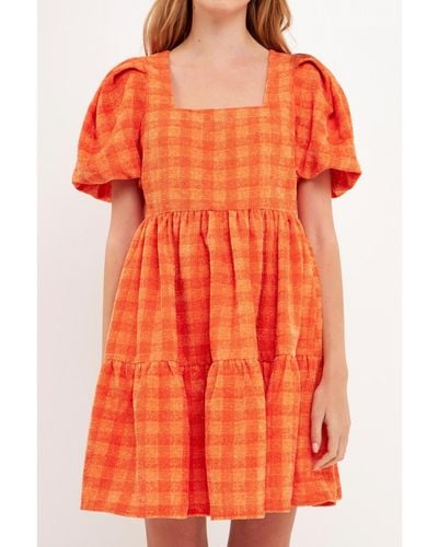 English Factory Tweed Babydoll Dress - Orange