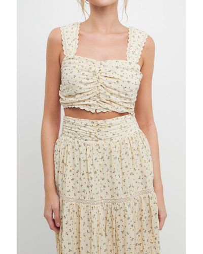 Free the Roses Ruched Bandeau Laced Floral Top - Yellow