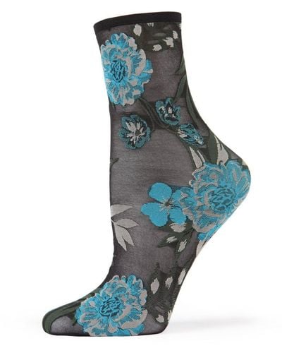 Memoi Botanical Sheer See-through Anklet Socks - Black