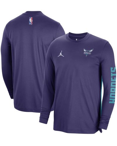 Nike And Charlotte Hornets 2023/24 Authentic Pregame Long Sleeve Shooting Shirt - Blue
