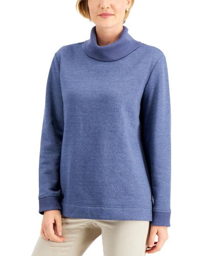 Karen Scott Fleece Turtleneck Sweater - Blue