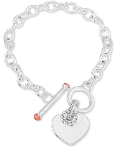 Guess Tone Pave Heart Charm Link Bracelet - White