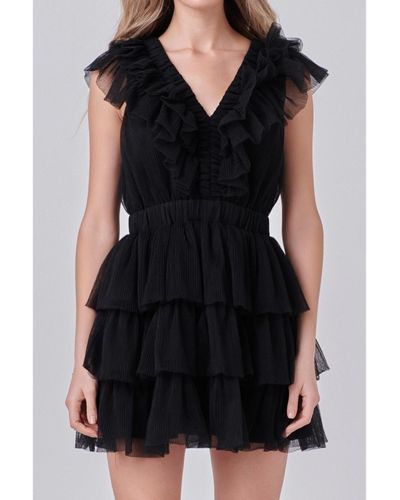 Endless Rose Tulle Ruffle Tiered Mini Dress - Black