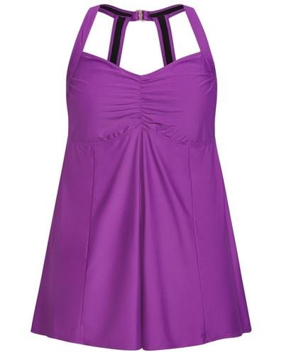 Avenue Plus Size Hi Back Swim Dress - Purple