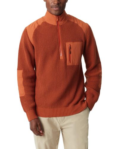 BASS OUTDOOR Quarter-zip Long Sleeve Pullover Patch Sweater - Red