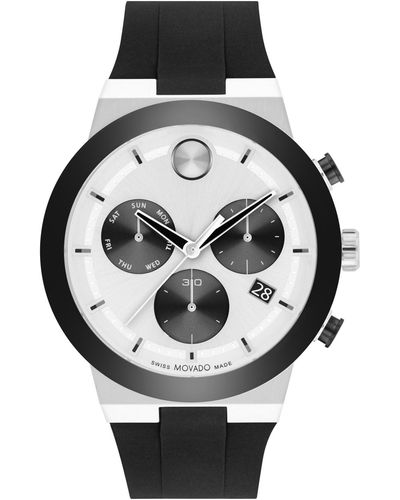 Movado Swiss Chronograph Bold Fusion Black Silicone Strap Watch 44mm - Metallic