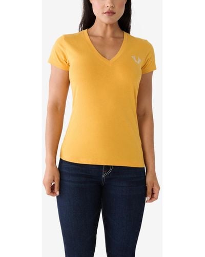 True Religion Short Sleeve Crystal Stamp V-neck T-shirt - Orange