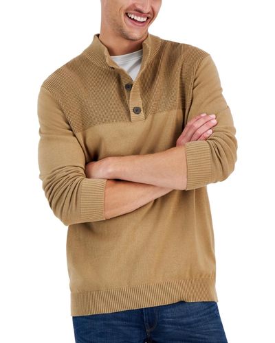 Club Room Button Mock Neck Sweater - Brown