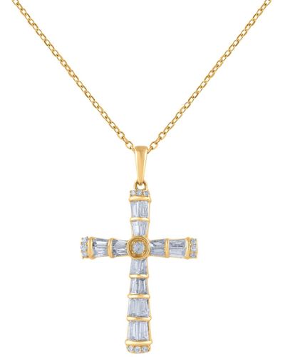 Macy's Diamond Round & Baguette Cross 18" Pendant Necklace (1/2 Ct. T.w.) - Metallic