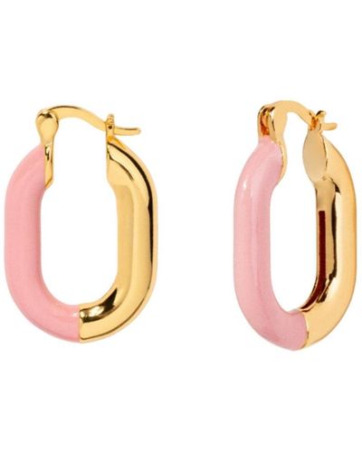 Little Sky Stone Oval Enamel Hoop Earrings - Pink