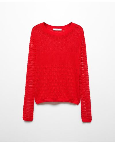 Mango Openwork Knit Sweater - Red