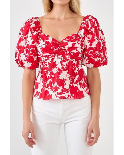 Free the Roses Floral Peplum Top - Red