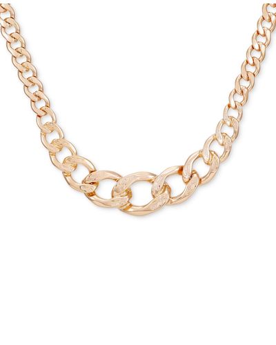 Guess Tone Logo-detail Graduated Chunky Curb Chain Statement Necklace - Metallic