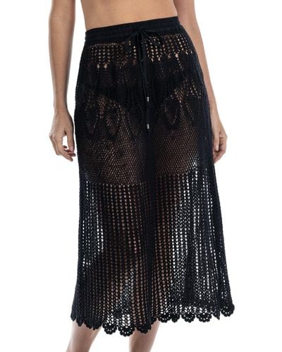 Dotti Cotton Crochet Drawstring-waist Cover-up Maxi Skirt - Black