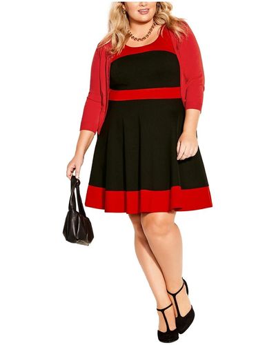 City Chic Plus Size Retro Style Splice Dress - Red