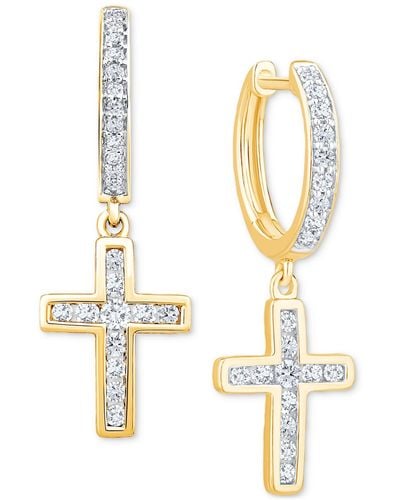 Macy's Diamond Cross Dangle Hoop Earrings (1/2 Ct. T.w. - Metallic